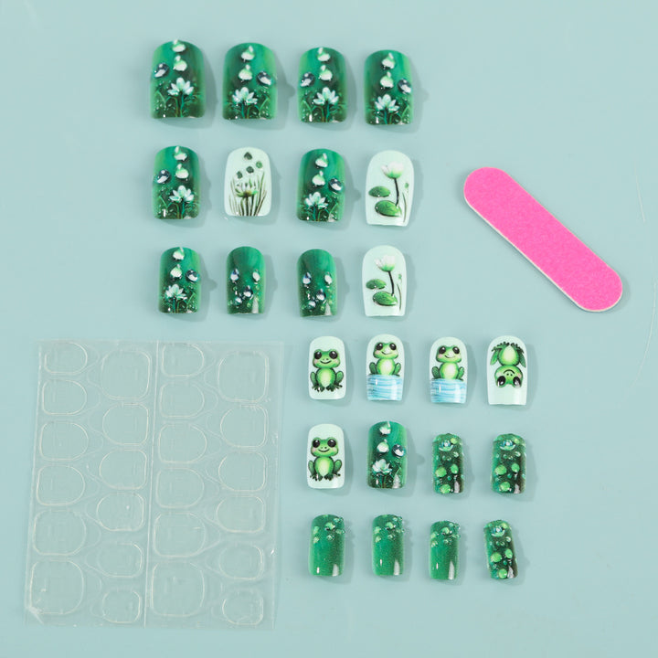 Creative art nails with frogs and plant details Bowlift