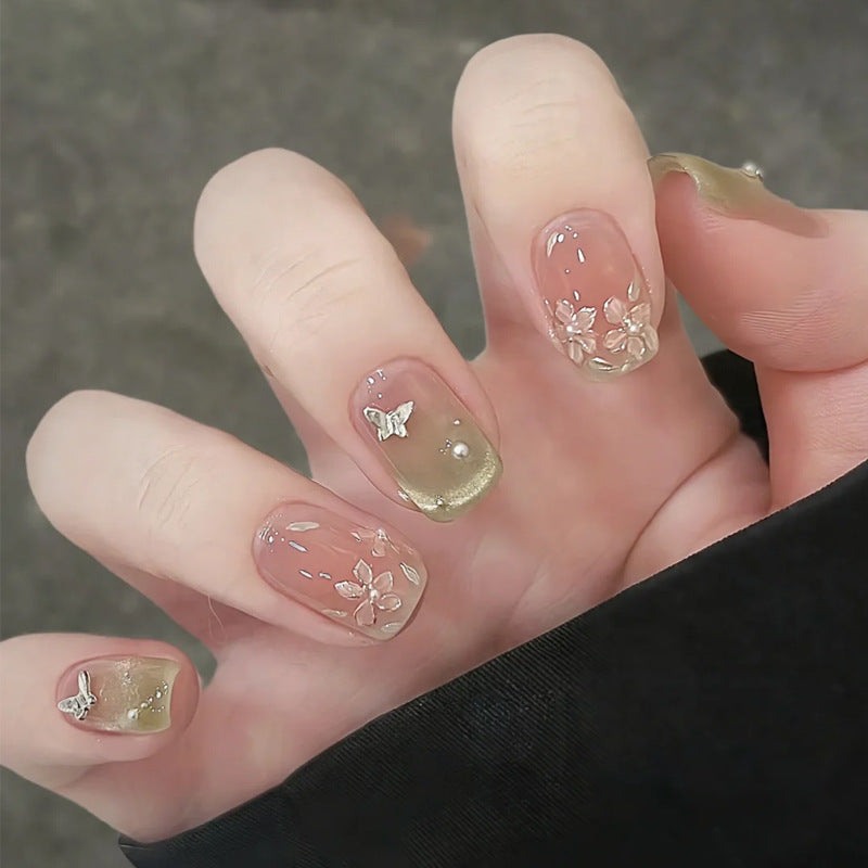 Floral Butterfly Press-On Nail Art Bowlift