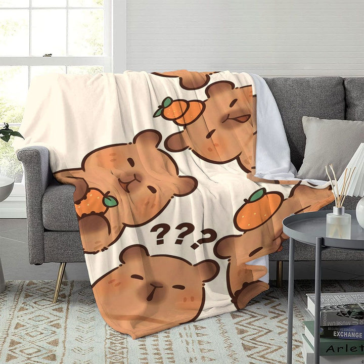 Cute Cartoon Capybara-Themed Throw Blanket