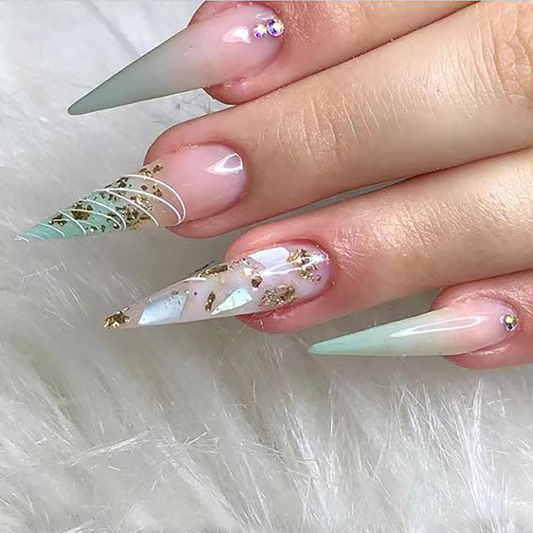 Stylish Stiletto Press-On Nail Extensions with Gold Accents Bowlift