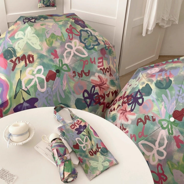 Ladies Foldable Rainbow Retouch Rain Umbrella Bowlift