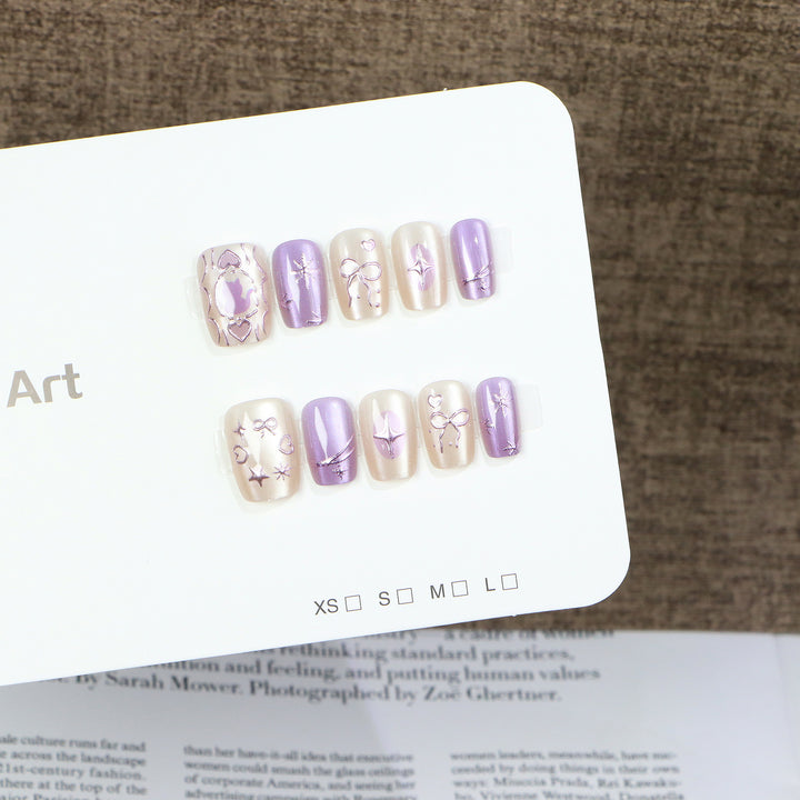 Decorative Press-On Nail Set with Artistic Designs Bowlift