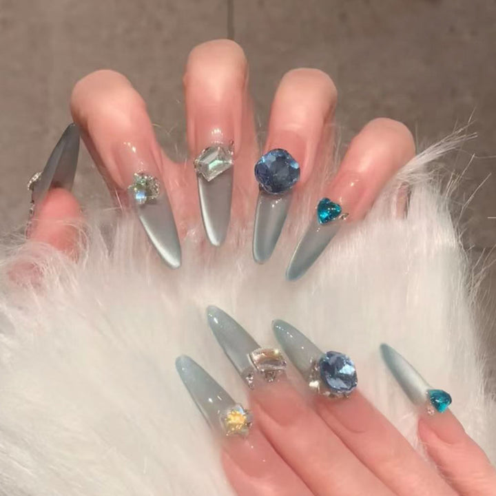 Glamorous artificial nail tips with crystal embellishments Bowlift