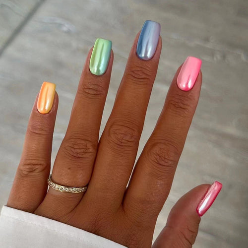 Iridescent Metallic Press-On Nail Set Bowlift