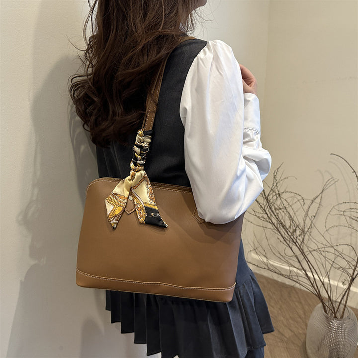 Elegant Structured Tote Bag with Decorative Scarf Bowlift