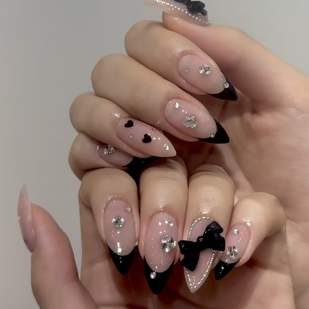 Elegant Stiletto Nail Art Extensions with Rhinestone Accents Bowlift