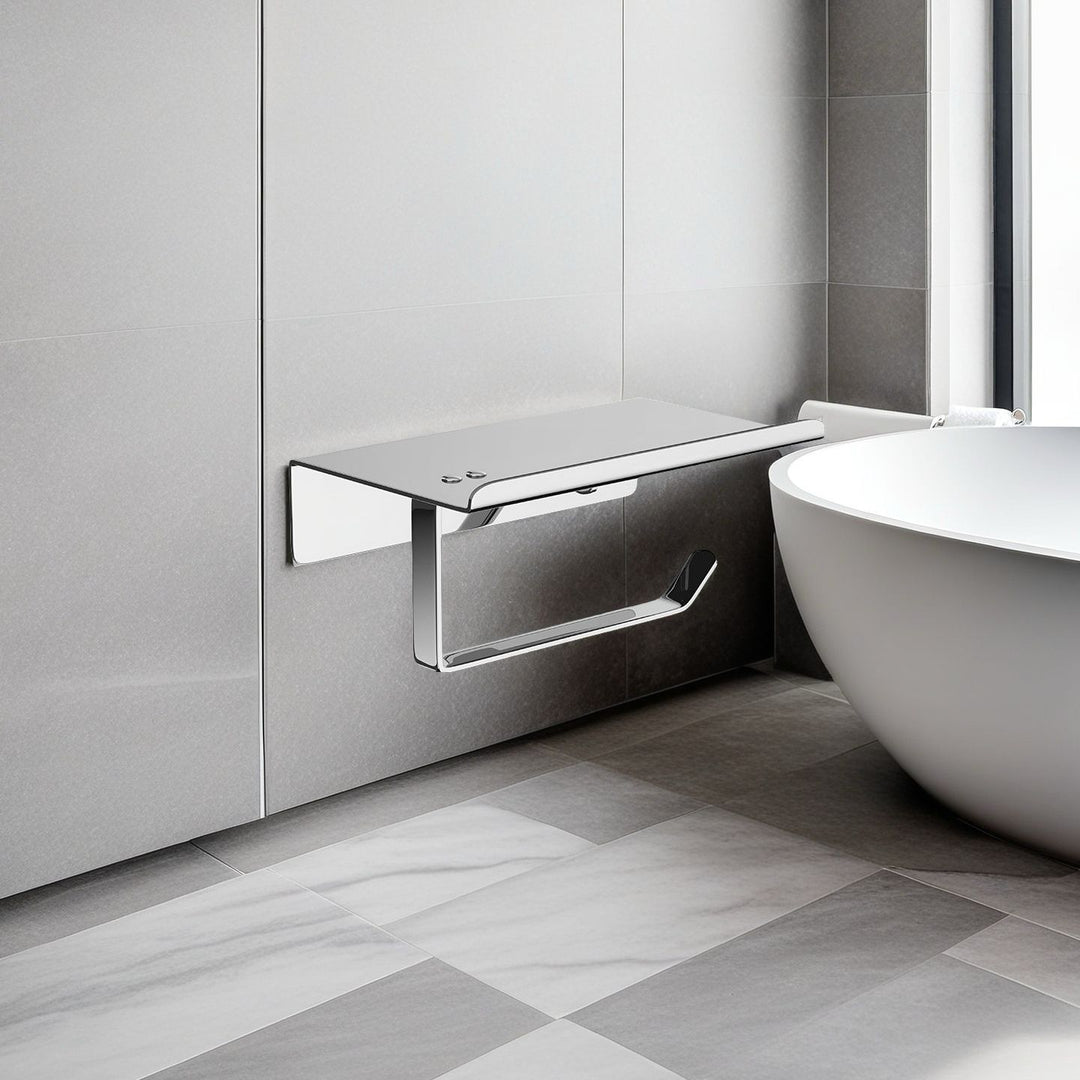 Wall-Mounted Toilet Paper Holder With Integrated Shelf And Phone Shelf