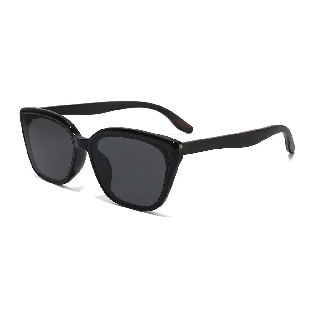 Rimless oversized cat eye polarized sunglasses with wood-effect temples Bowlift