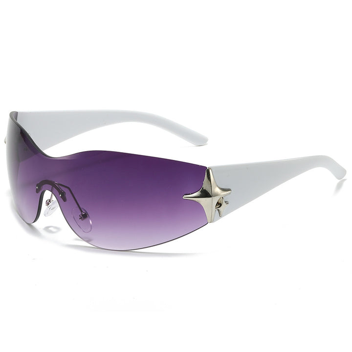 Futuristic Shield Sunglasses with Metallic Accents Bowlift