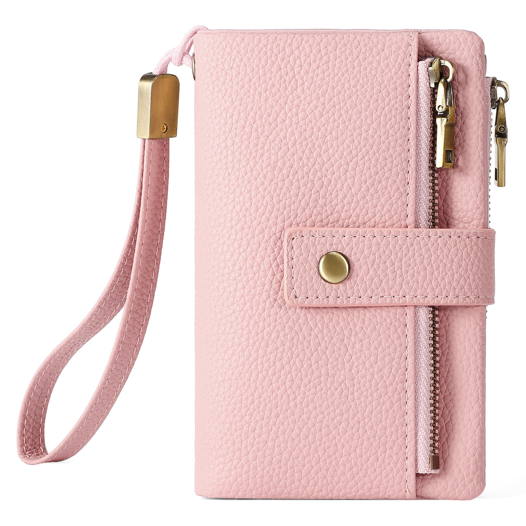 Compact Pebbled Leather Wristlet Wallet Bowlift