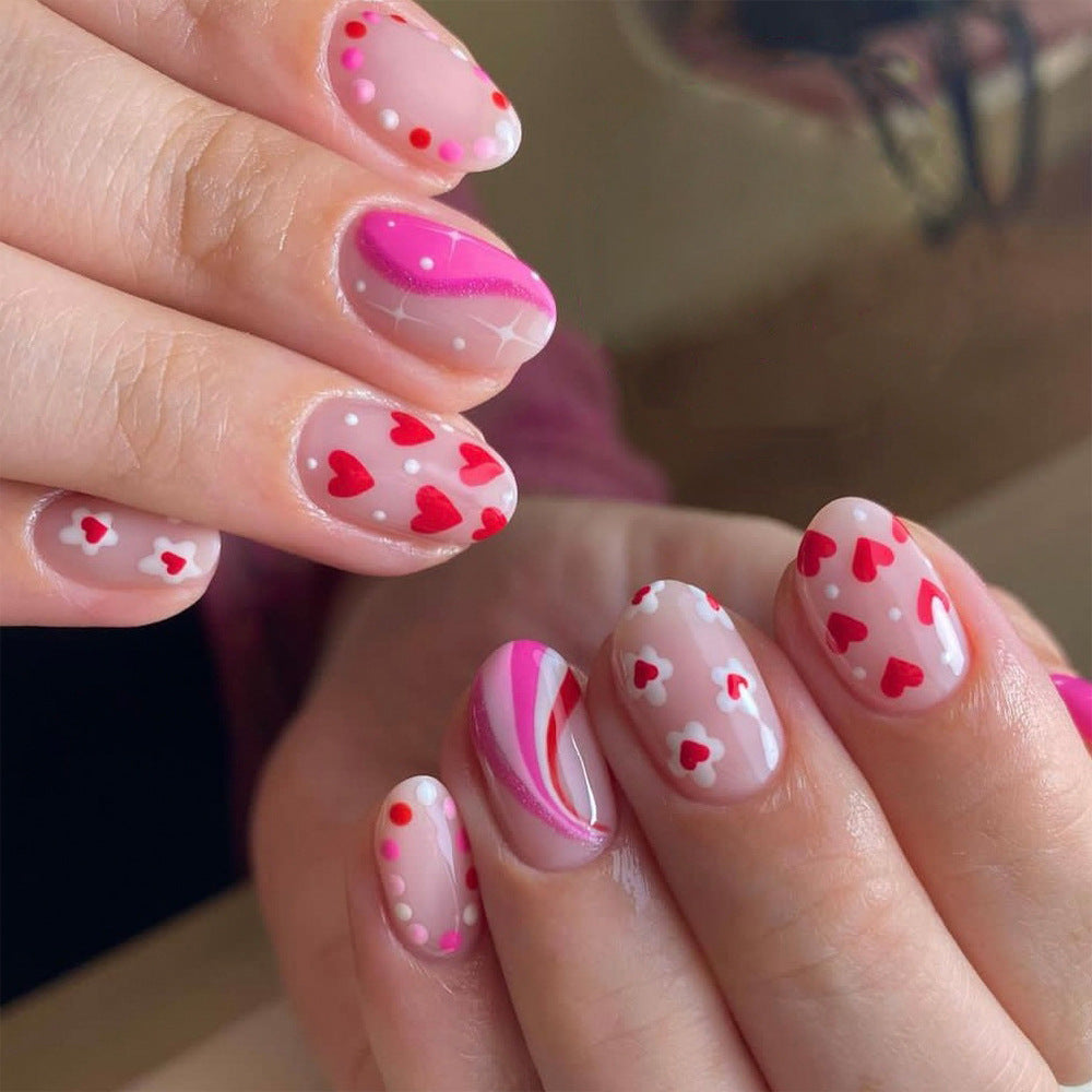 Romantic Heart-Themed Press-On Nail Art Bowlift