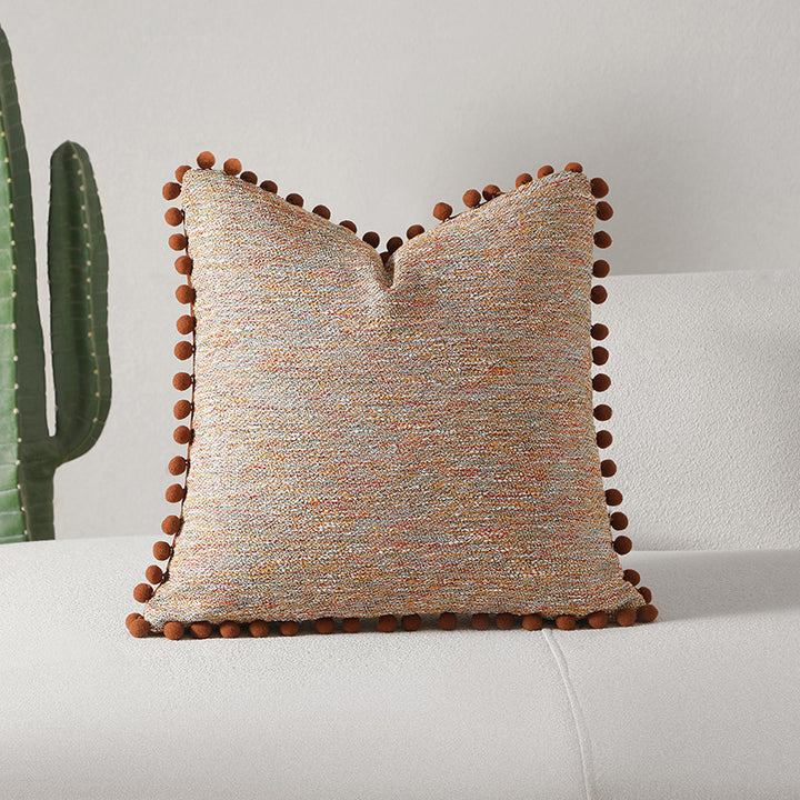 Textured Decorative Accent Pillow with Pompom Trim