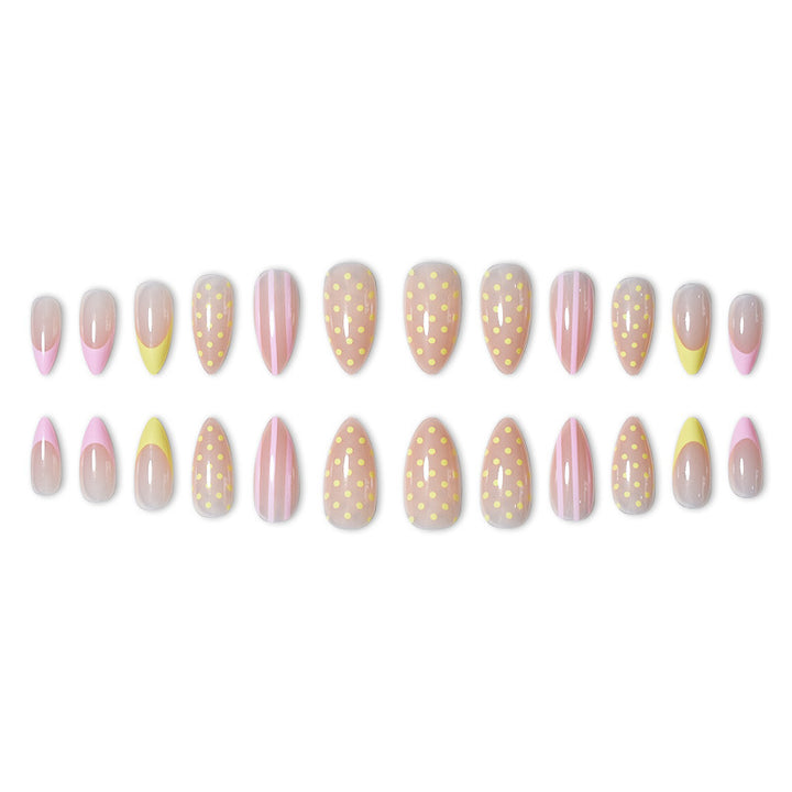 Artistic Press-On Nail Set with Polka Dot and Ombre Design Bowlift