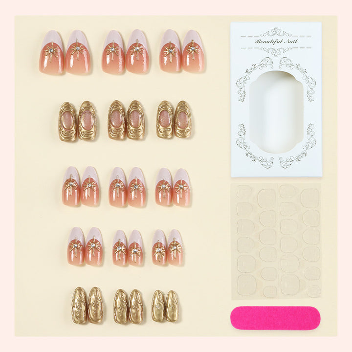 Premium Decorative Press-On Nail Set with Elegant Floral Accents Bowlift
