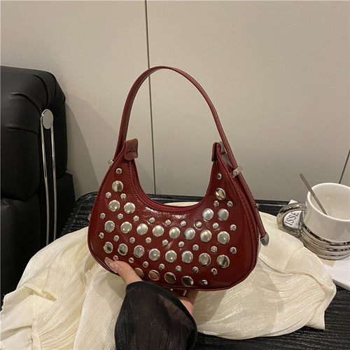Studded Leather Hobo Bag Bowlift