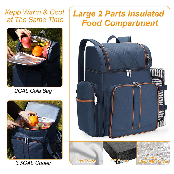Gourmet Picnic Backpack with Dishware and Cooling Compartment Bowlift