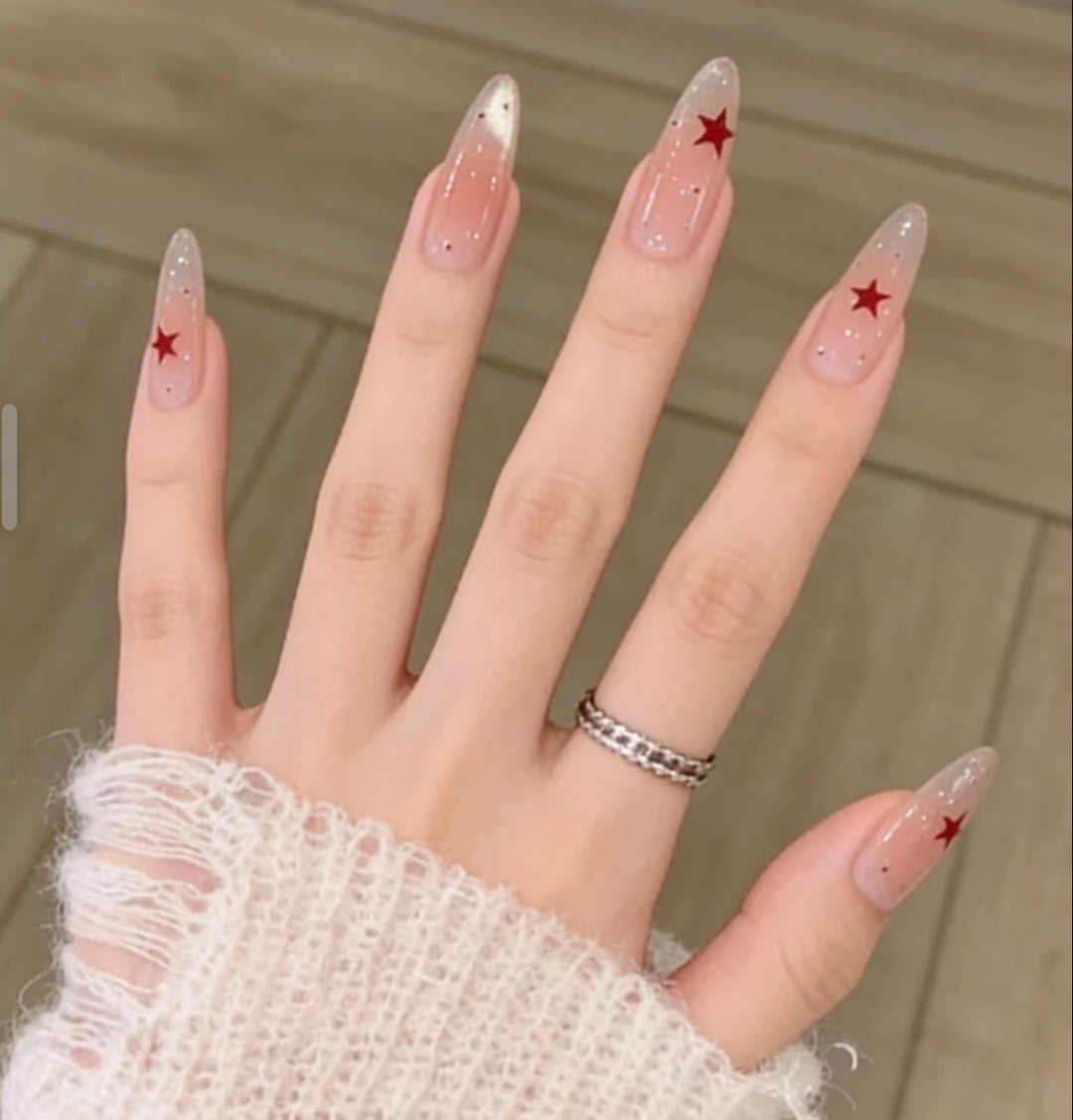 Artistic Press-On Nail Set with Star Motifs Bowlift