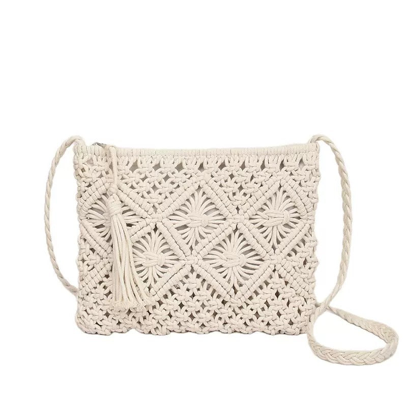 Macramé Shoulder Bag with Artistic Knot Design Bowlift