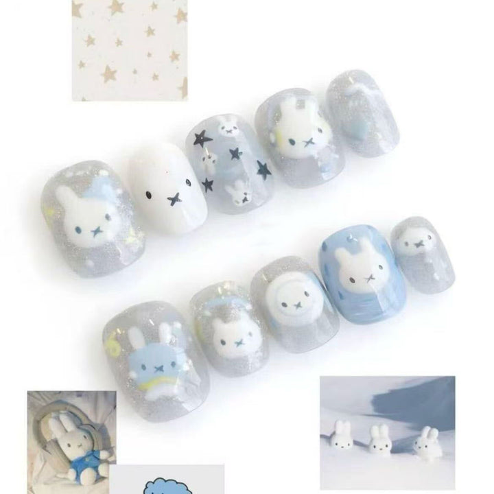 Whimsical Bunny-Themed Press-On Nail Set Bowlift