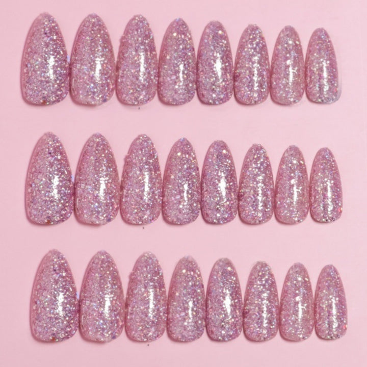 Glittering Almond-Shaped Press-On Nail Set Bowlift