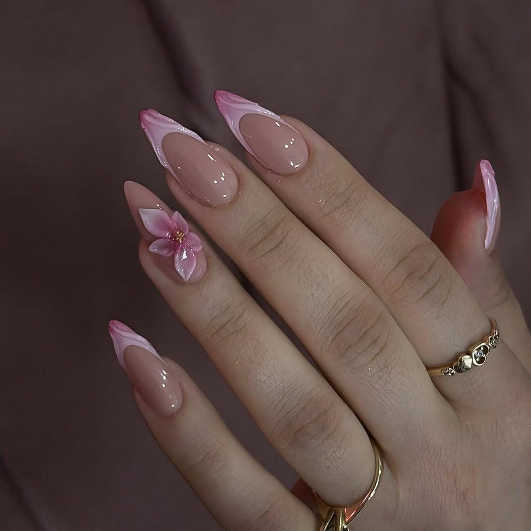 Artistic Nail Extensions with Floral Accents Bowlift
