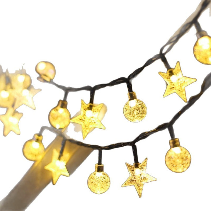 Decorative Warm LED Star And Crackle-Globe String Lights With Waterproof Power Pack Bowlift