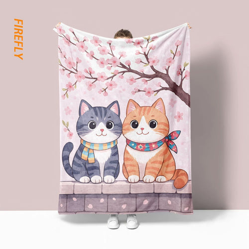 Cute Illustrated Cat-Themed Fleece Blanket