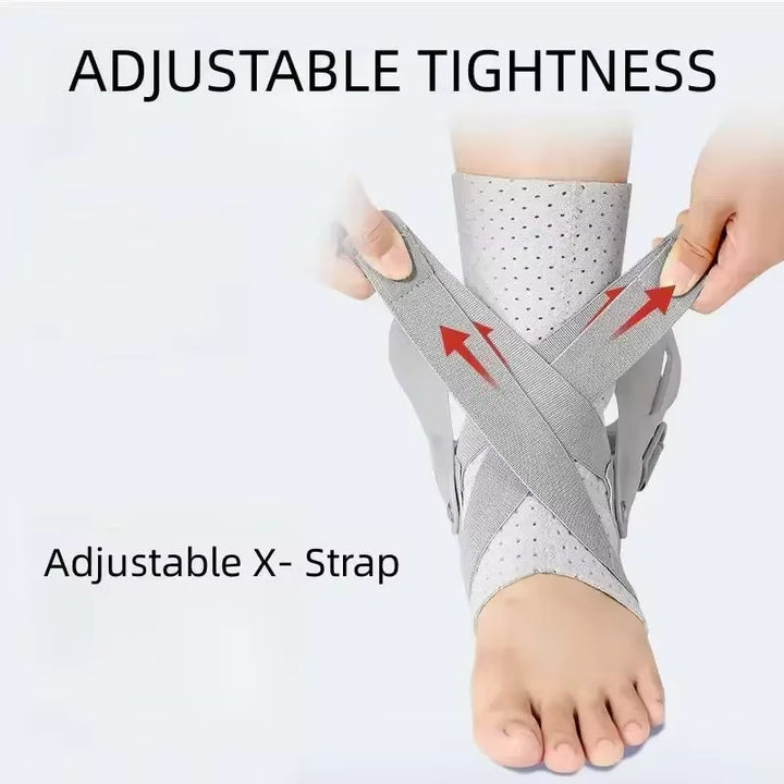 Adjustable Breathable Ankle Brace with Rigid Dorsal Splint and Cross-Strap Compression Bowlift