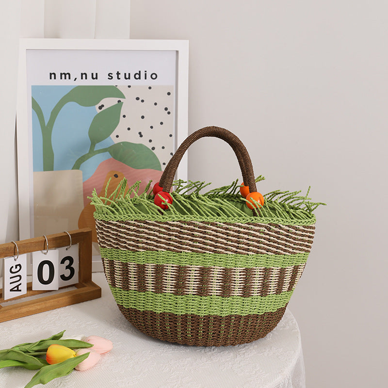 Handmade basket bag with cheerful garden design Bowlift