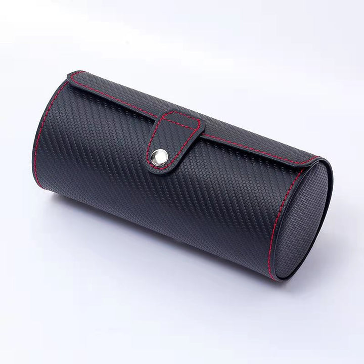 Cylindrical PU Leather Travel Watch Roll Case with Snap Closure Bowlift