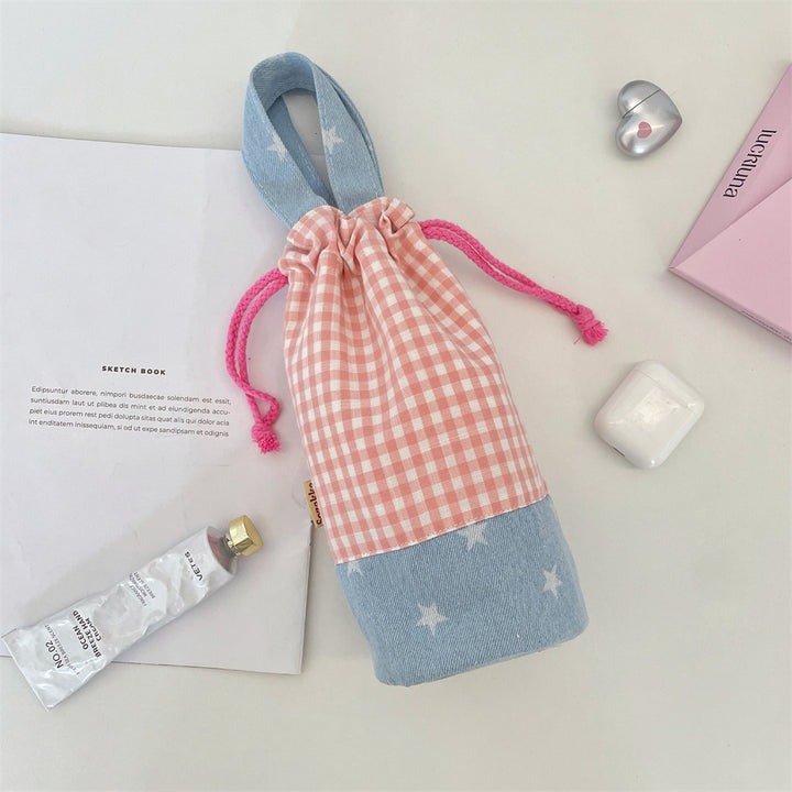 Drawstring Bottle Pouch with Denim Base and Carry Handle Bowlift