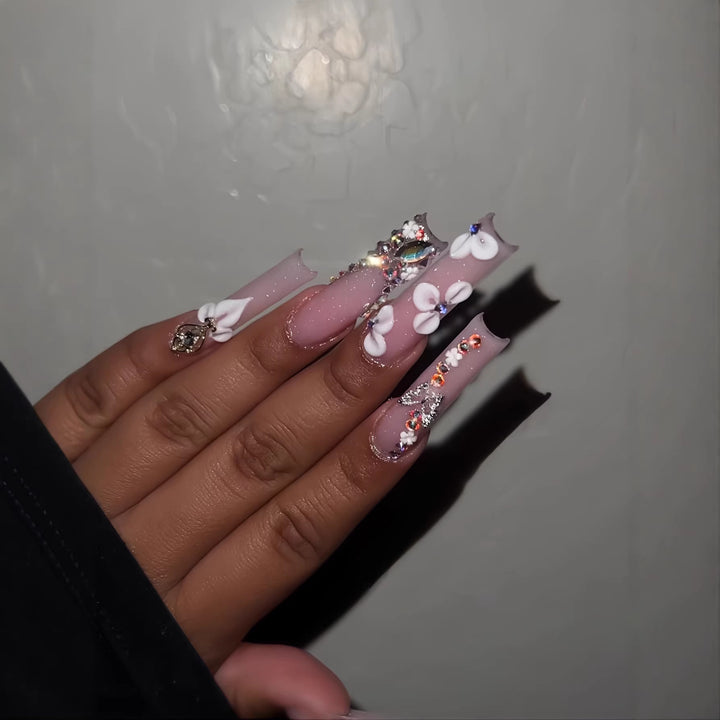 Luxury 3D Floral Press-On Nails Set Bowlift