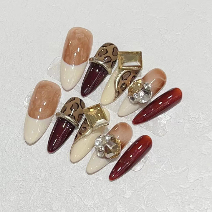 Stiletto Press-On Nail Art Set with Decorative Gem Accents Bowlift