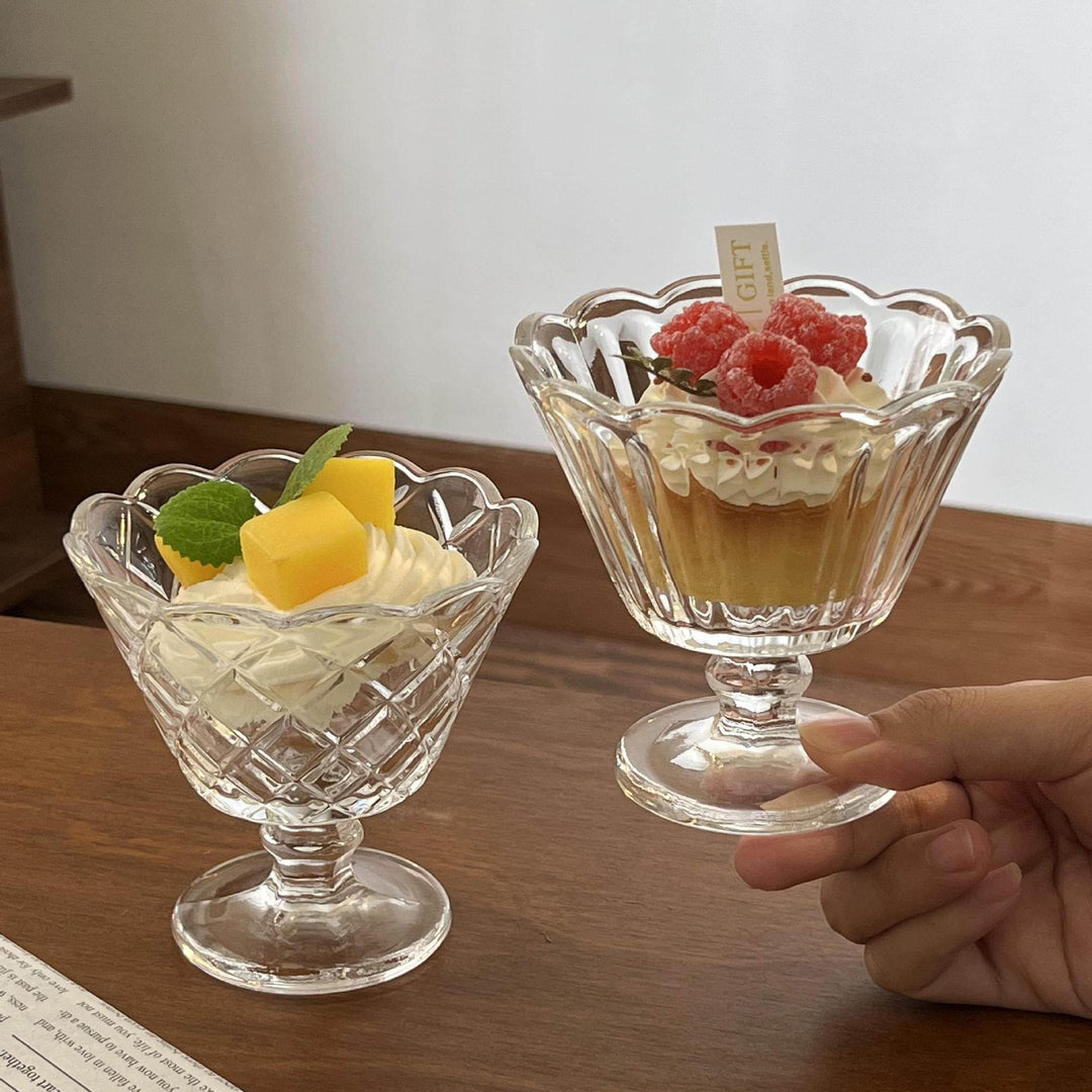 Footed Cut Crystal Compote Serving Bowl with Diamond Pattern Bowlift