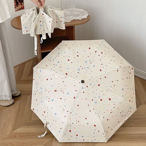 Ladies Folding Umbrella with Colorful Speckle Design Bowlift