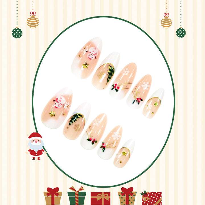 Artificial nail set with festive winter motifs and creative designs Bowlift