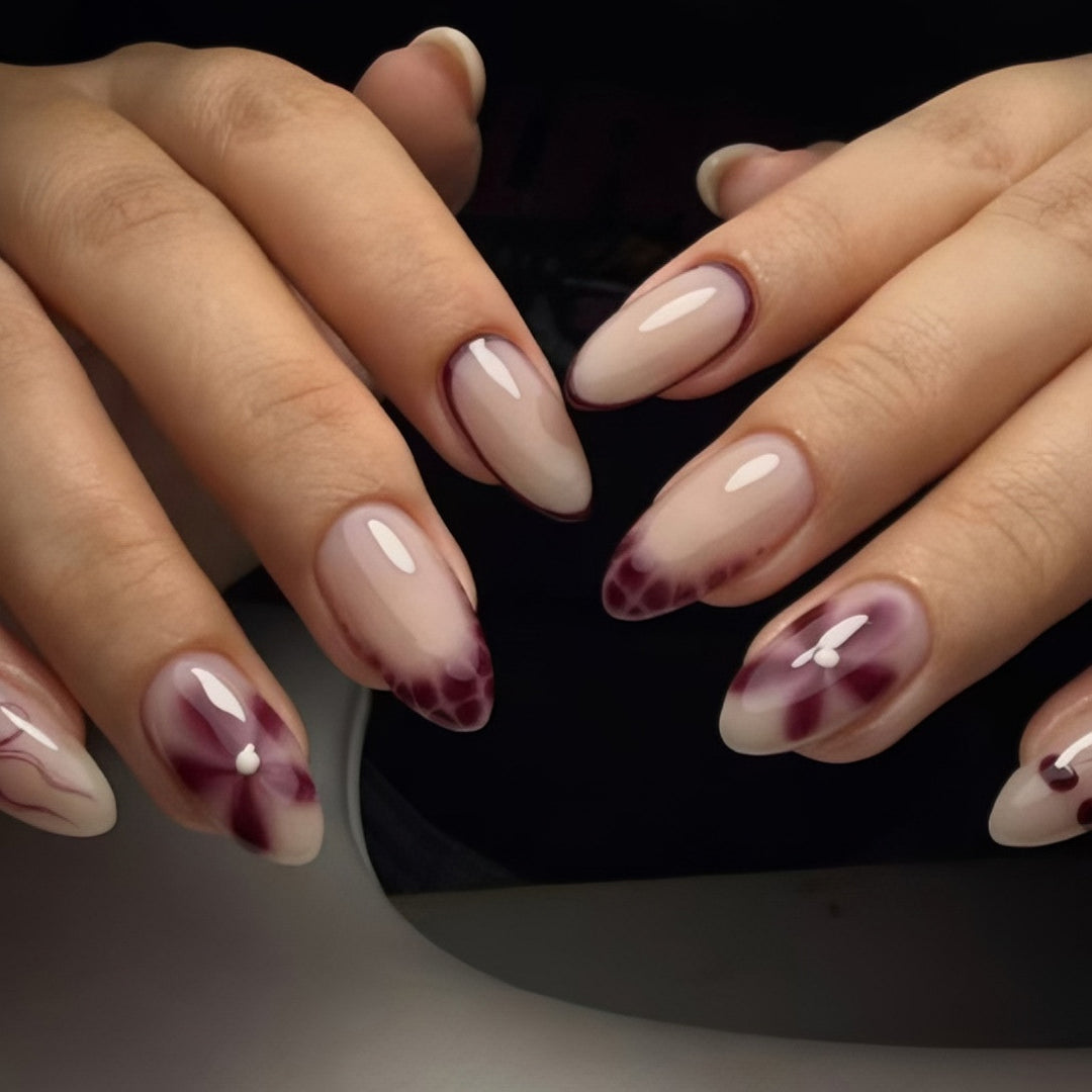 Artificial nails with floral design and elegant accents Bowlift