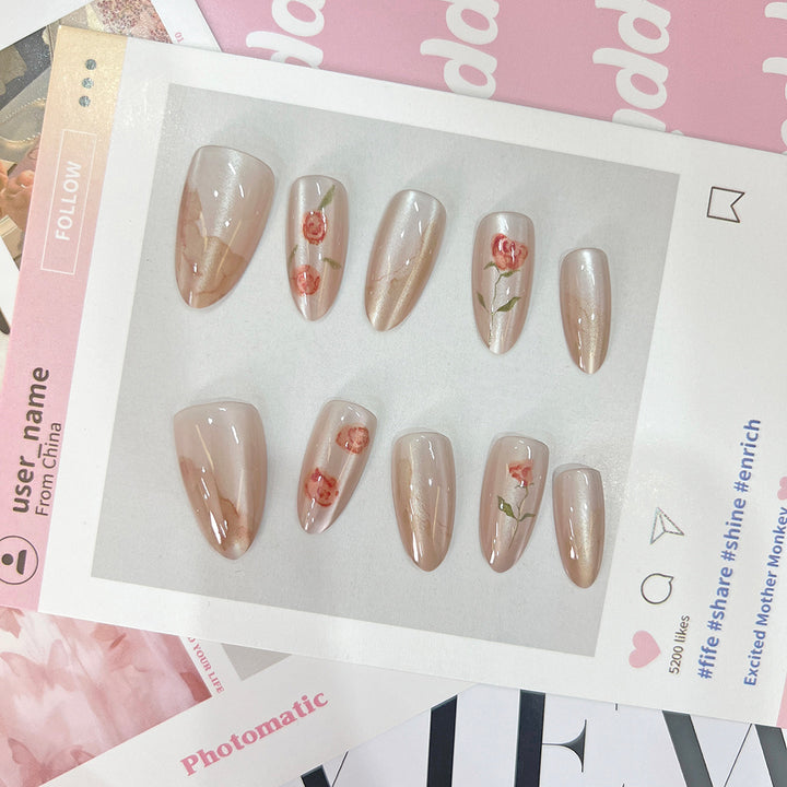 Artful acrylic nails in floral design Bowlift