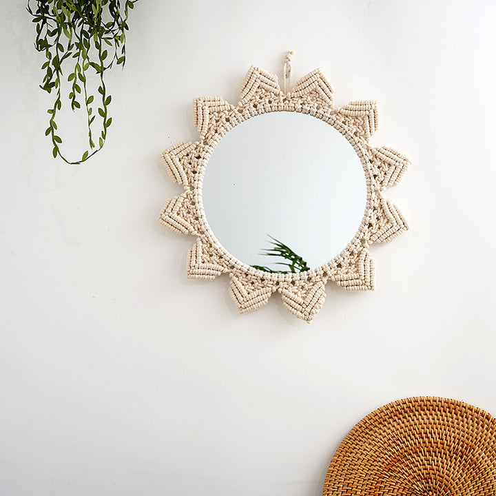 Decorative Macramé Wall Mirror with Floral Design Bowlift