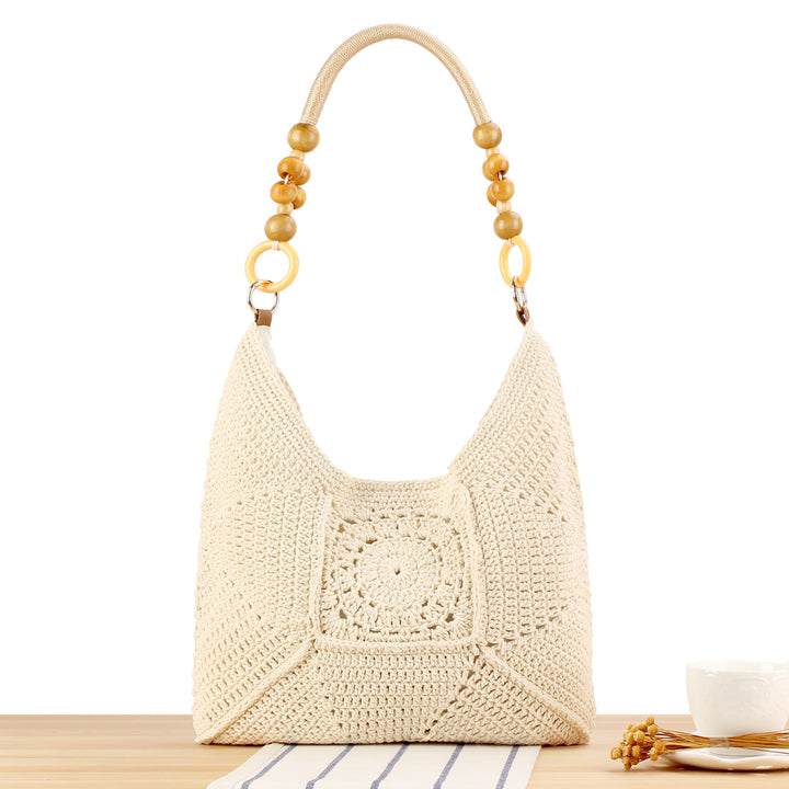 Handbag Made of Hand-Knotted Natural Material with Stylish Wooden Handles Bowlift