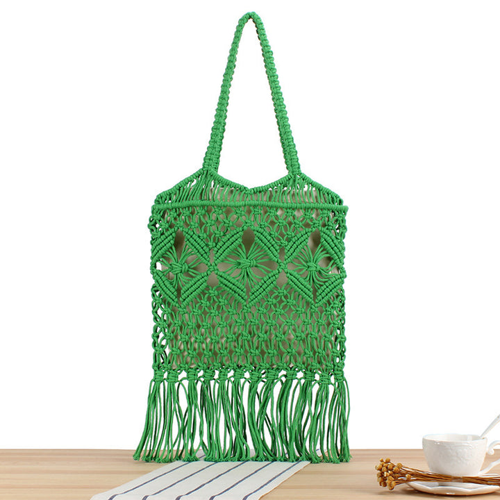Macrame Tote Bag with Decorative Fringes Bowlift