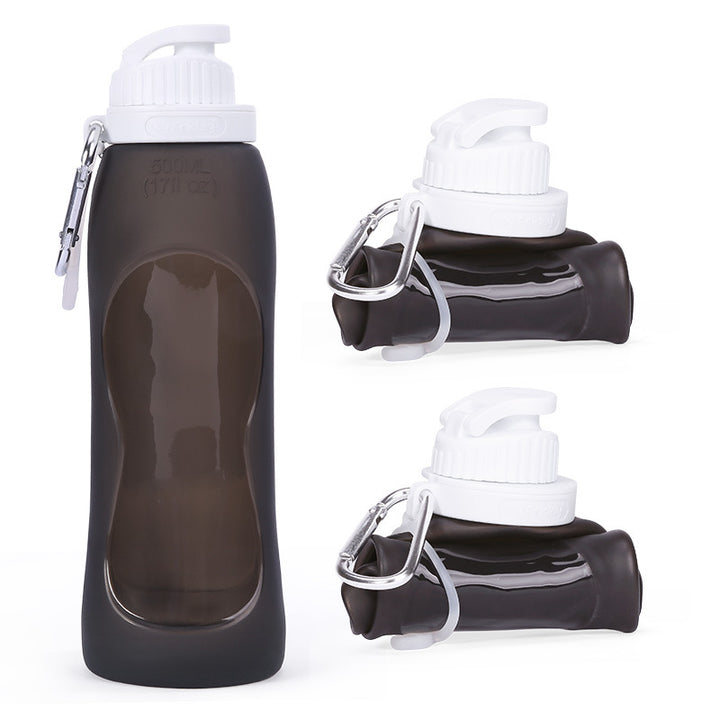 Collapsible silicone water bottle with ergonomic ribbed grip and flip-top spout Bowlift