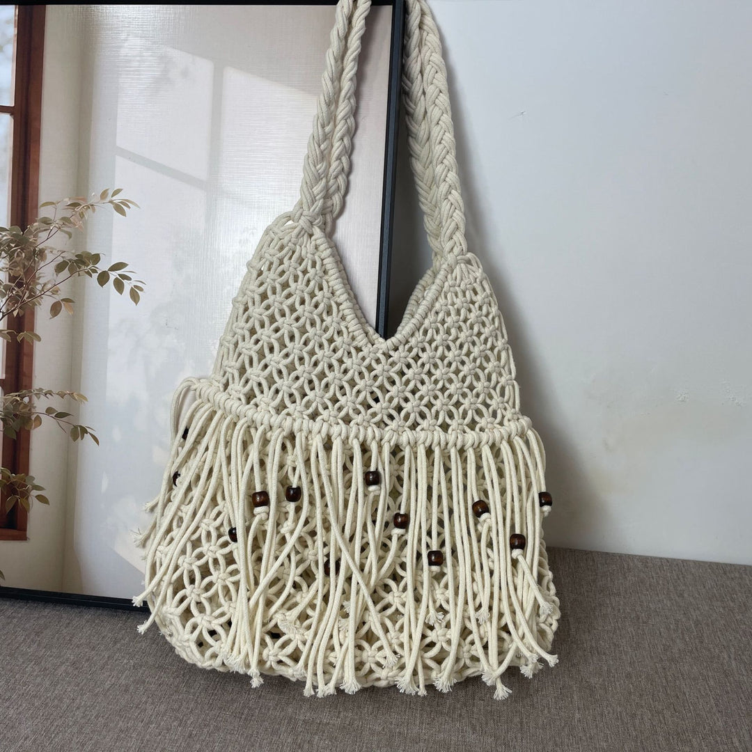 Macrame Crossbody Bag with Tassels Bowlift
