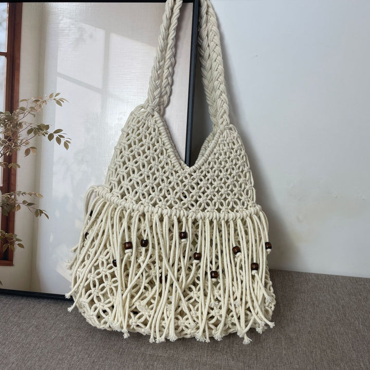 Macrame Crossbody Bag with Tassels Bowlift