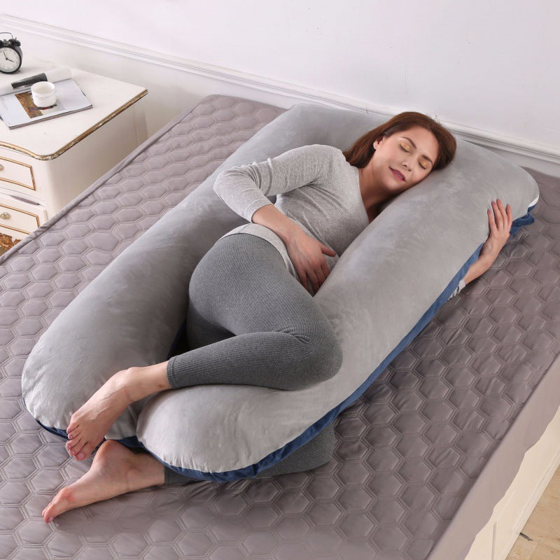 ergonomic U-shaped full-body maternity support pillow with removable washable velour cover and adjustable inner bolster Bowlift
