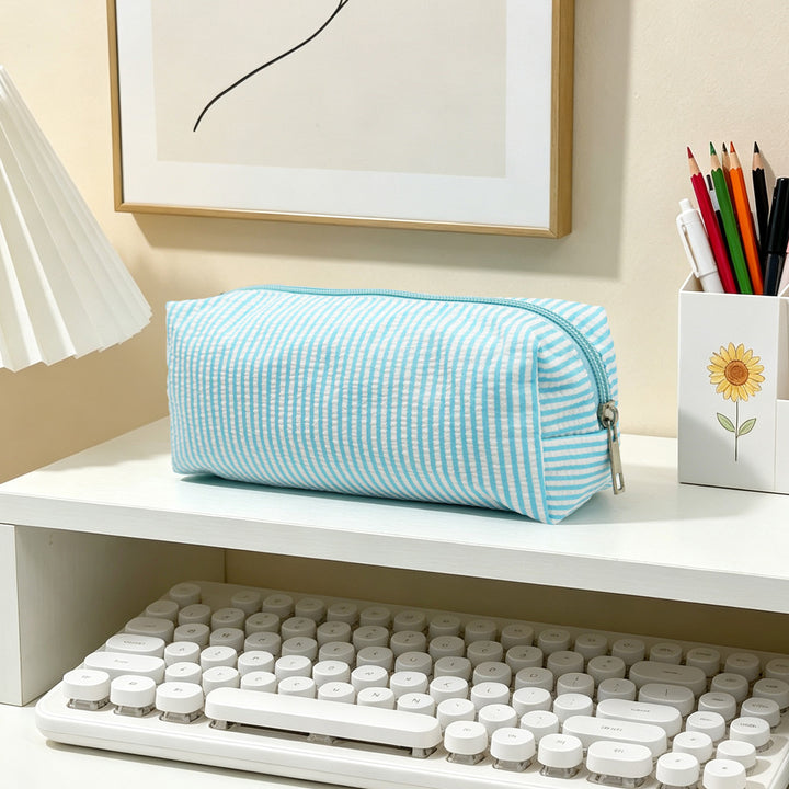 Striped Zippered Pencil Case Bag Bowlift