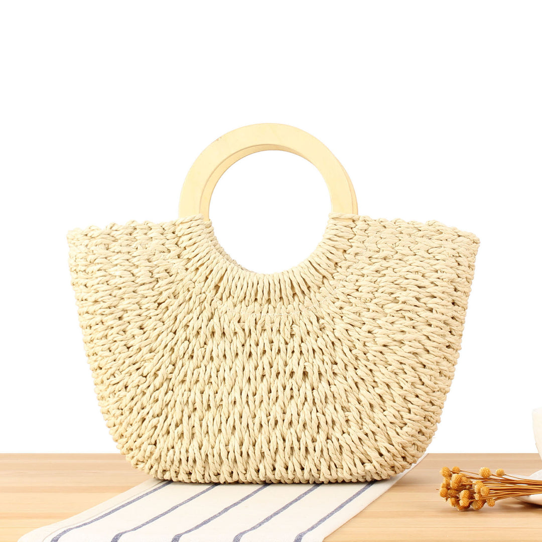 Designer bag made of hand-woven wicker with wooden handle Bowlift