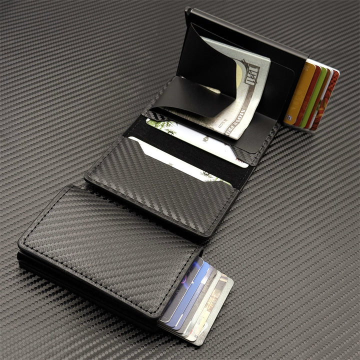 Slim RFID-Blocking Automatic Card Eject Leather Wallet Bowlift