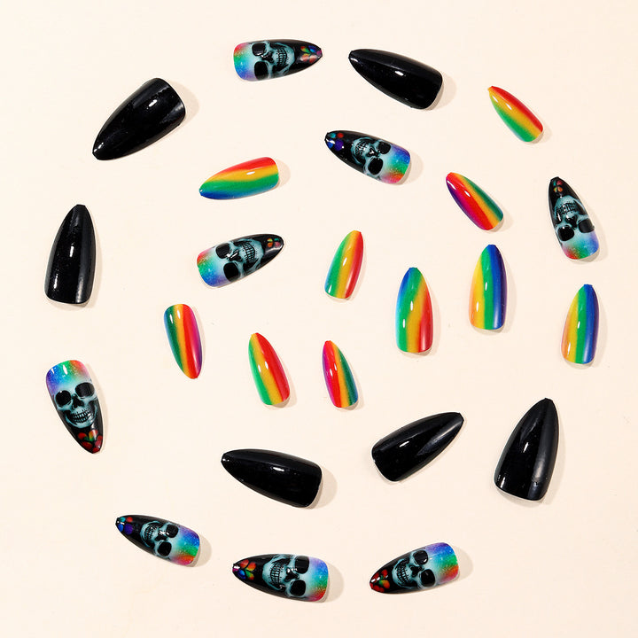Artistic Skull-Themed Stiletto Nail Art Extensions Bowlift