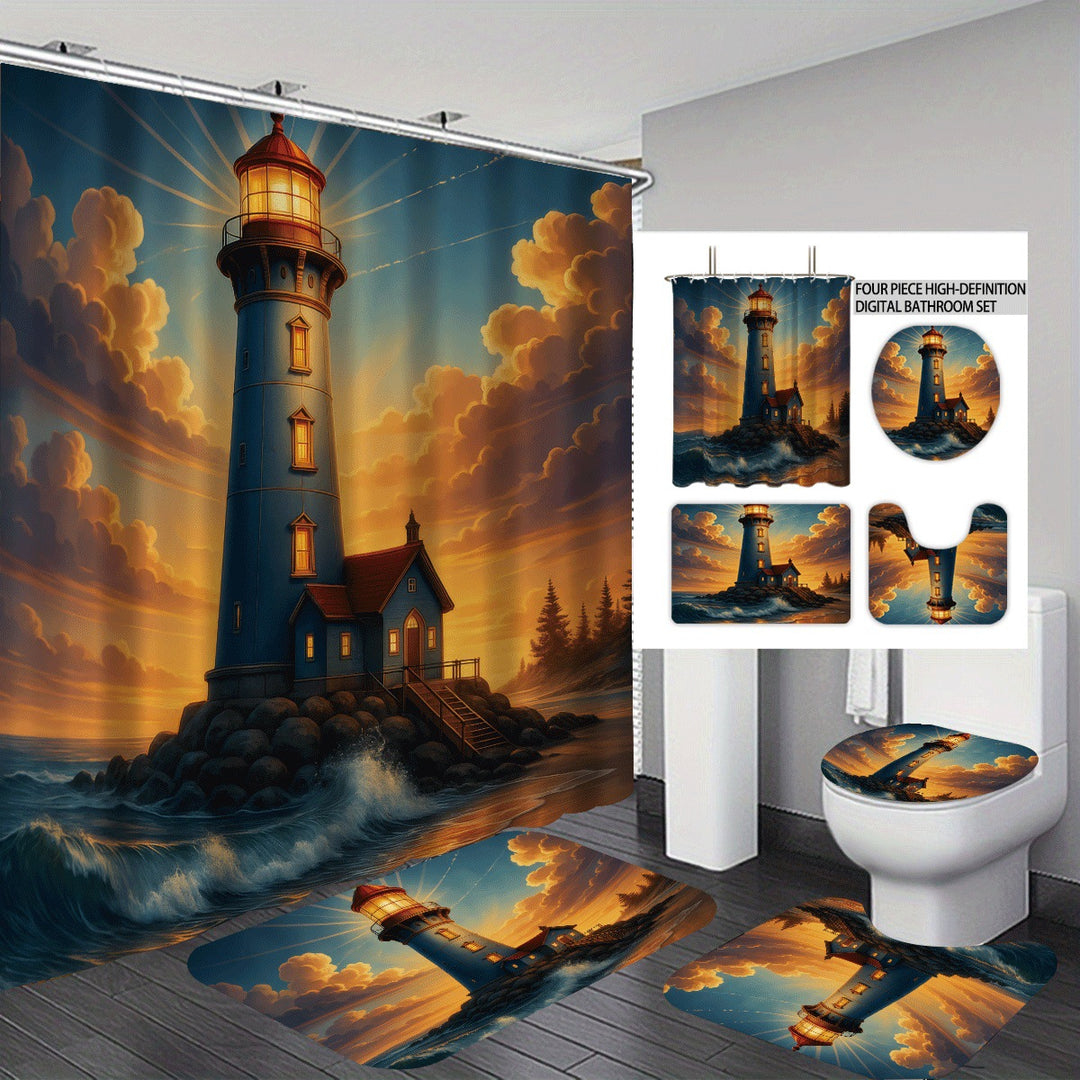 Coastal Lighthouse-Themed Four-Piece Bathroom Set Bowlift